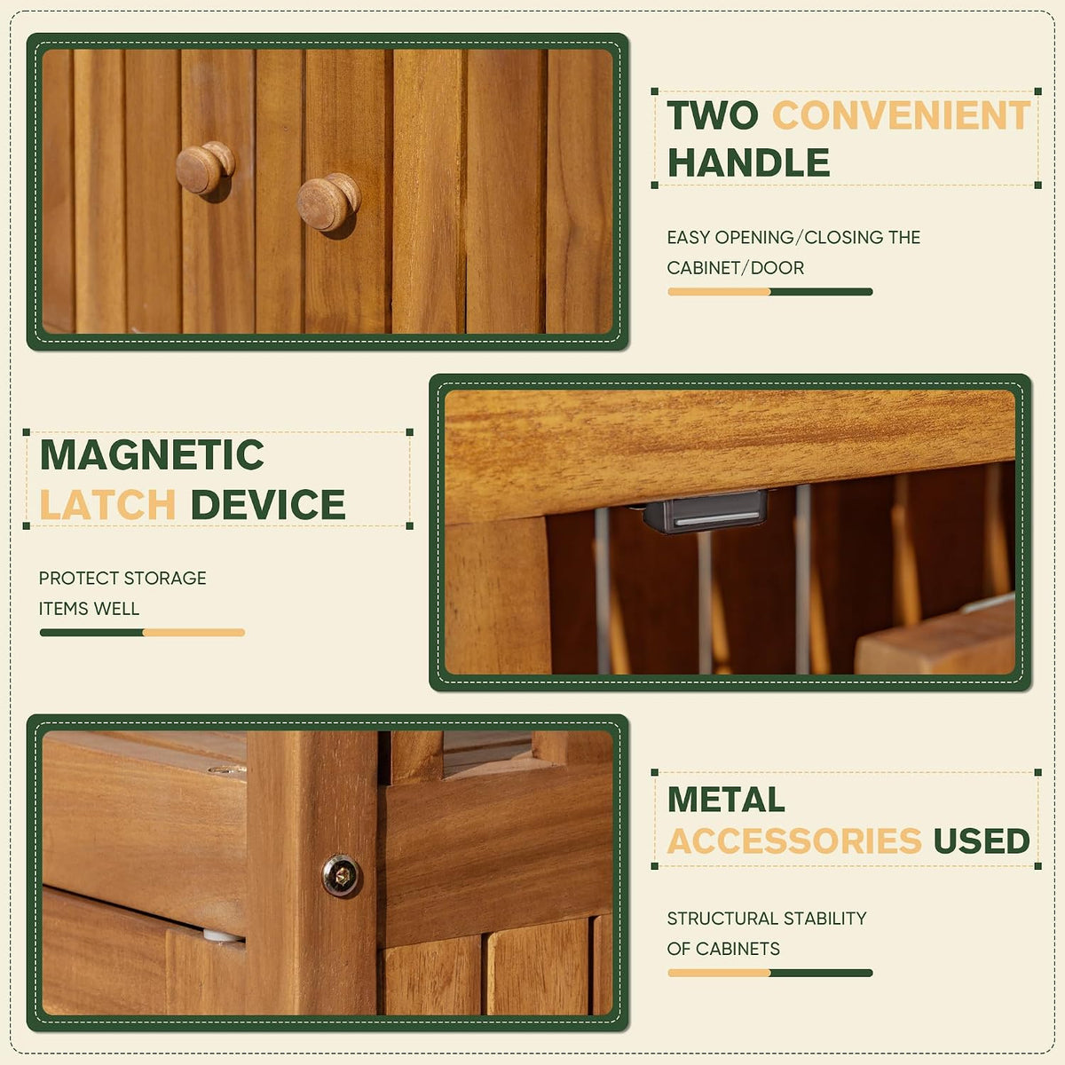 greesum 2‑tier acacia wood outdoor storage cabinet with on a desk or shelf