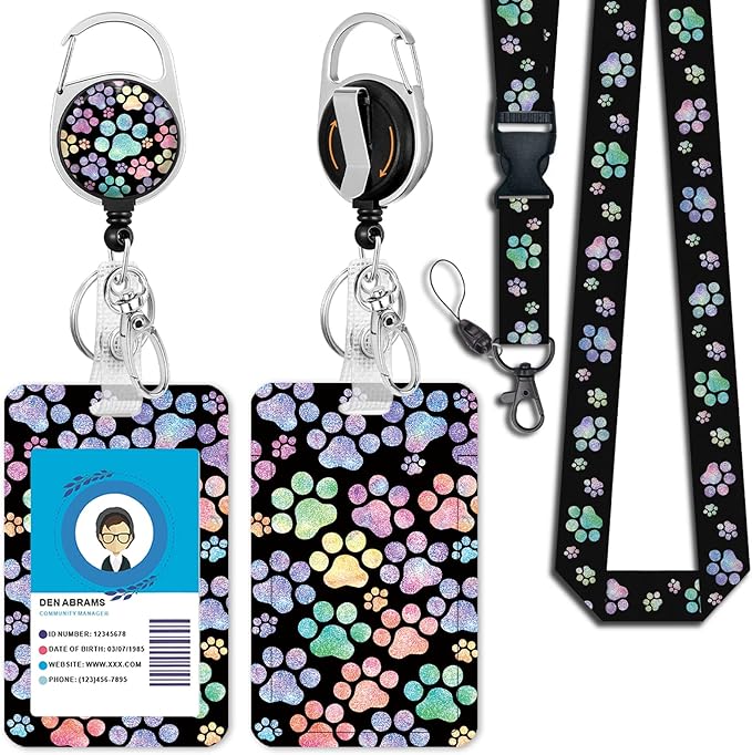 Puppy Dog Paw Lanyards for Id Badges, Cute Retractable ID Badge Holder by Giancomics