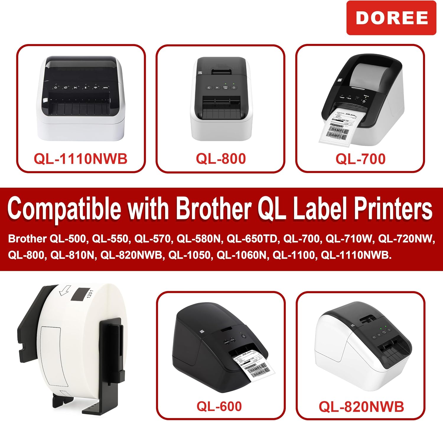 DOREE 10 Rolls DK-1201 Die-Cut Address Labels 1.14" x 3.5" 400 Labels/Roll | Replacement for Brother DK1201 29mm x 90mm Black on White Compatible with Brother QL-700/800/810W/820NWB/1100/1110NWB