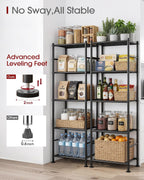 sakugi 2-pack 5-tier metal storage shelves, 18.4"x12.6"x57.4", black, package contents