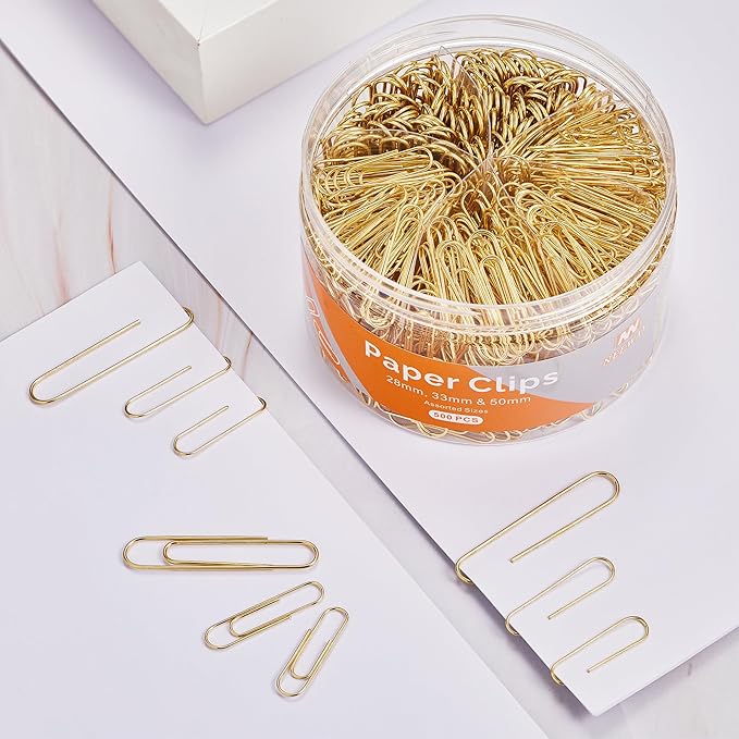 NEEWAY 500pcs Gold Paper Clips Assorted Sizes Small, Medium and Large Paperclips - Image 6