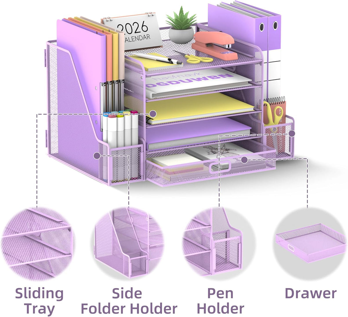 SUPEASY Mesh Desk Organizer with File Holder, 5-Tier Paper Letter Tray Organi...