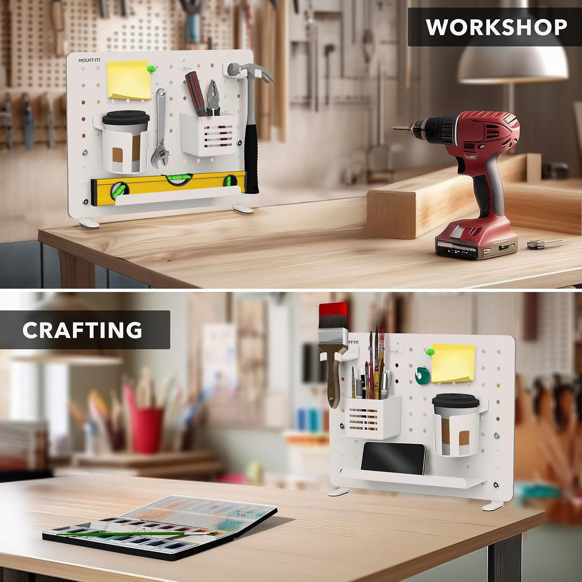 Mount-It! Clamp-On Desk Pegboard Organizer, White