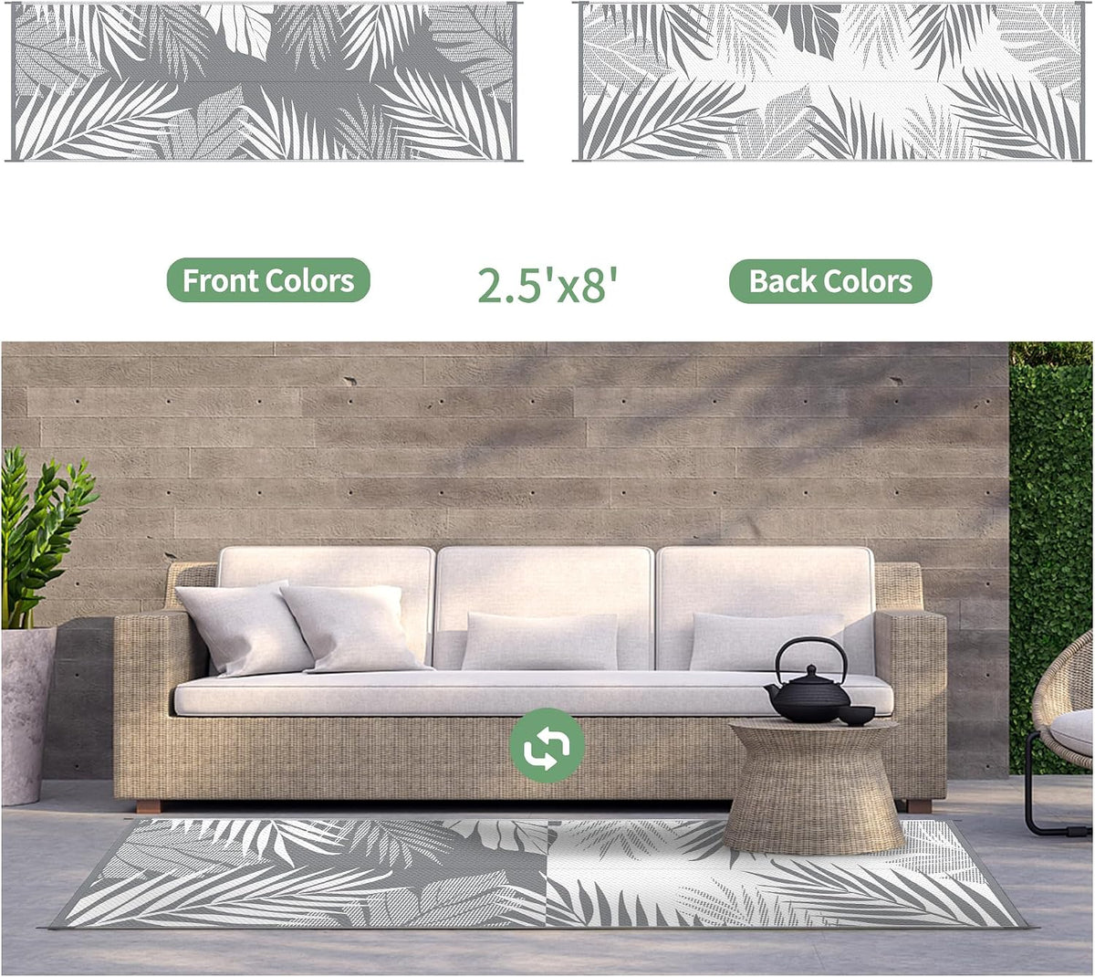 genimo outdoor rug, waterproof plastic runner rugs, 2.5'x8' shown in use
