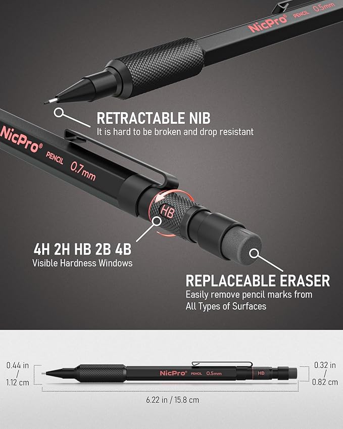 Nicpro 0.5 mm & 0.7 mm Mechanical Pencil Set - Image 4