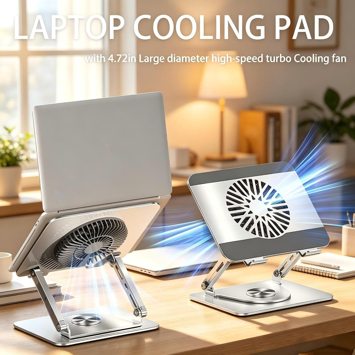 360° Rotating Adjustable Laptop Stand with Cooling Fan, Foldable Dual-Bar Sup...