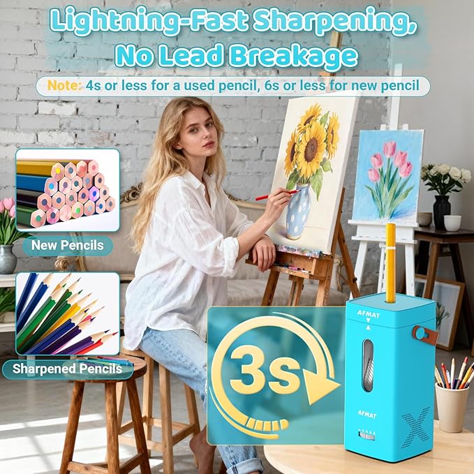 AFMAT Electric Pencil Sharpener, Fully Automatic Pencil Sharpener, Auto in & Out - Image 6