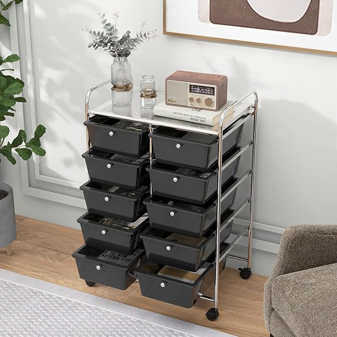 HAPPYGRILL 10-Drawer Rolling Storage Cart, Storage Organizer Cart - Image 5