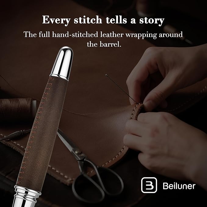 BEILUNER 318 Luxury Leather Pen, Full Grain Oil Tan Crazy Horse Cowhide Leather - Image 3