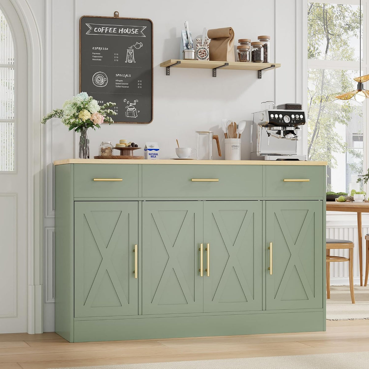 Shintenchi 53.4" Buffet Cabinet, Kitchen Storage Sideboard, Green