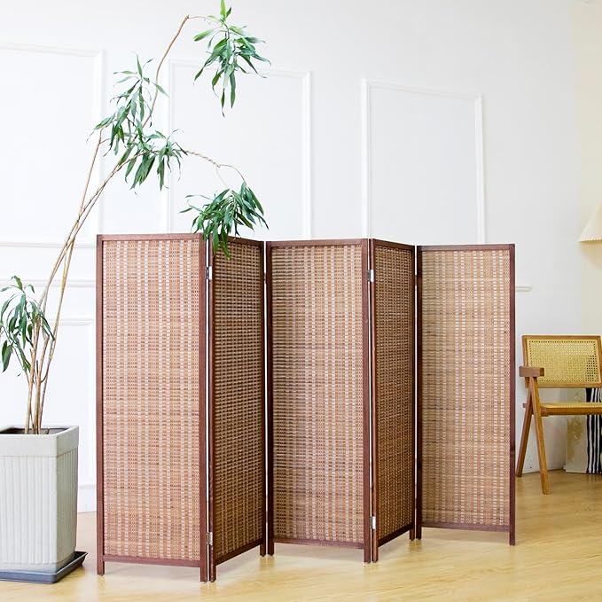 Furnnylane 5 Panel Short Room Divider Screen, Small Bamboo Panel Divider - Image 2