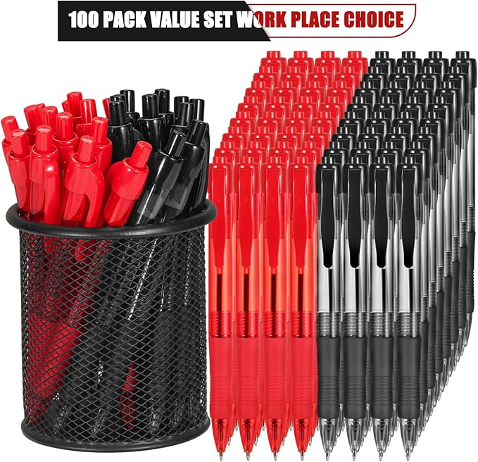 deegtran Pens Bulk, 100 Pack No Bleed Black & Red Ink Click Pens - Image 2