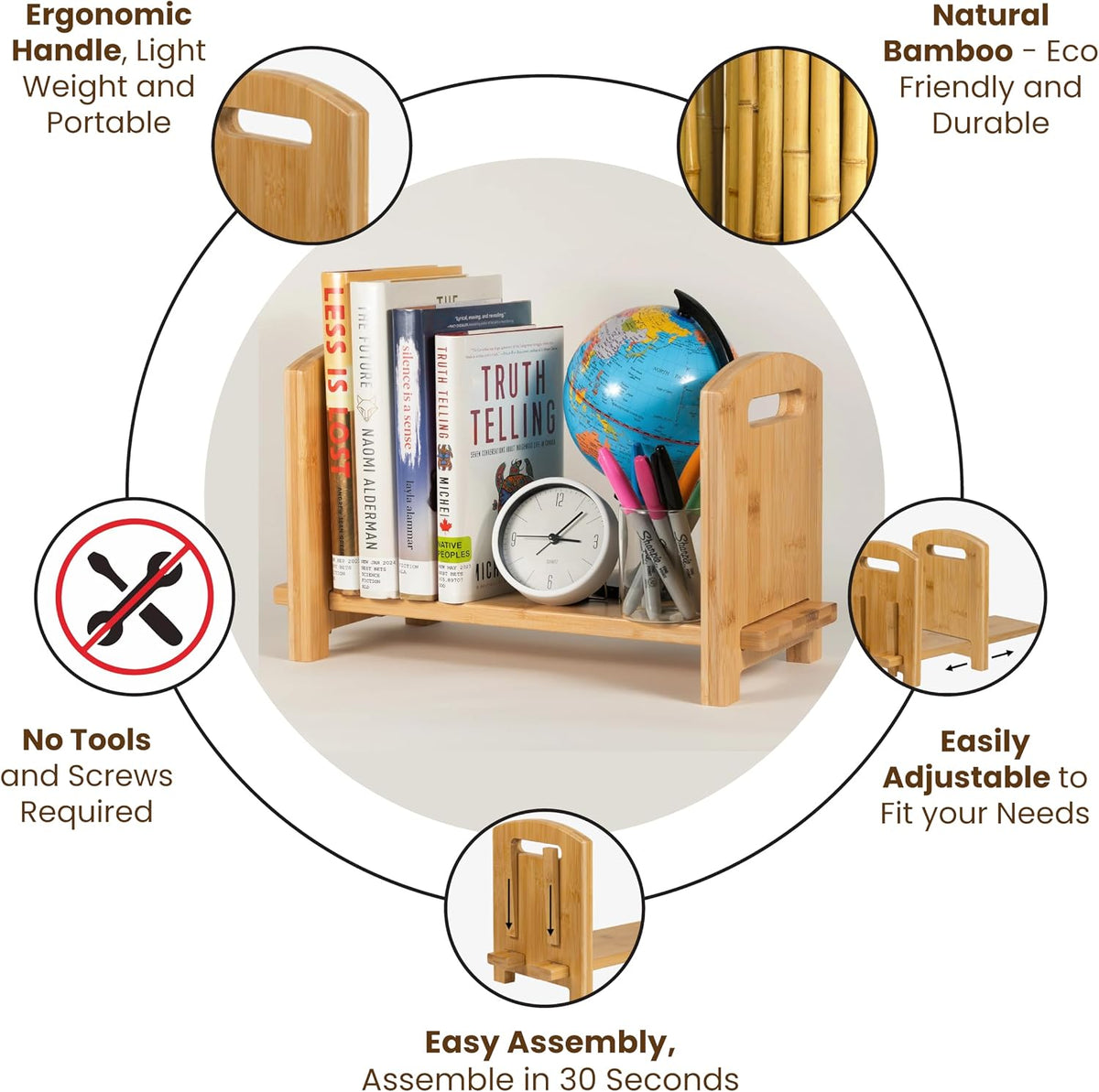 Adjustable Desktop Bookshelf - Sturdy Desk Bookshelf and Book Organizer - No ...