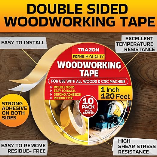 Trazon Double Sided Woodworking Tape Super Strong, 10 Pack, 1 Inch x 120 Feet - Image 2