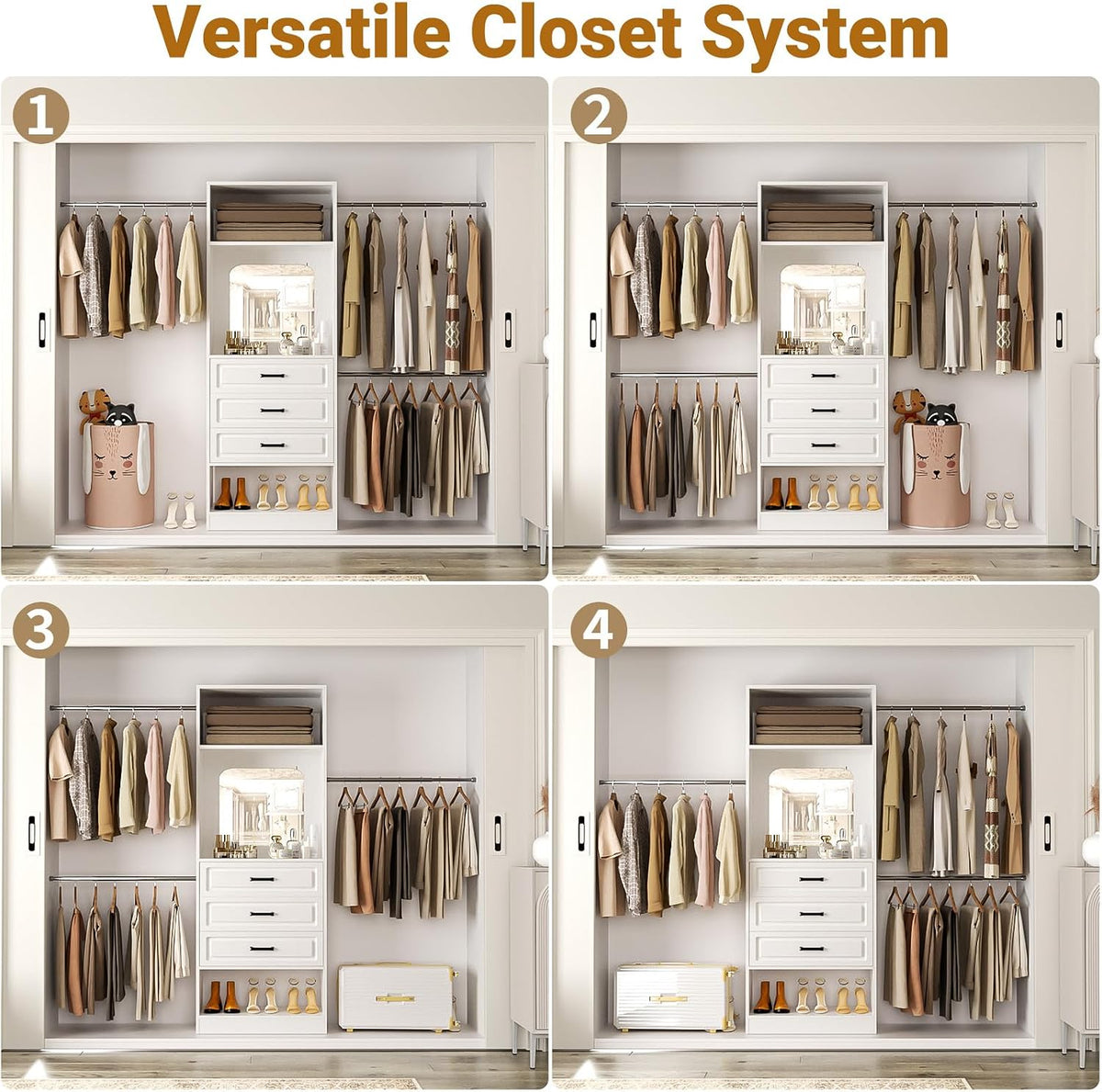 Unikito 48" - 96" W Closet System with Mirror and 3 Extendable Hang...