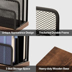 Wooden Desk Mail Organizer, Desktop File Organizer Metal Mesh - Image 3