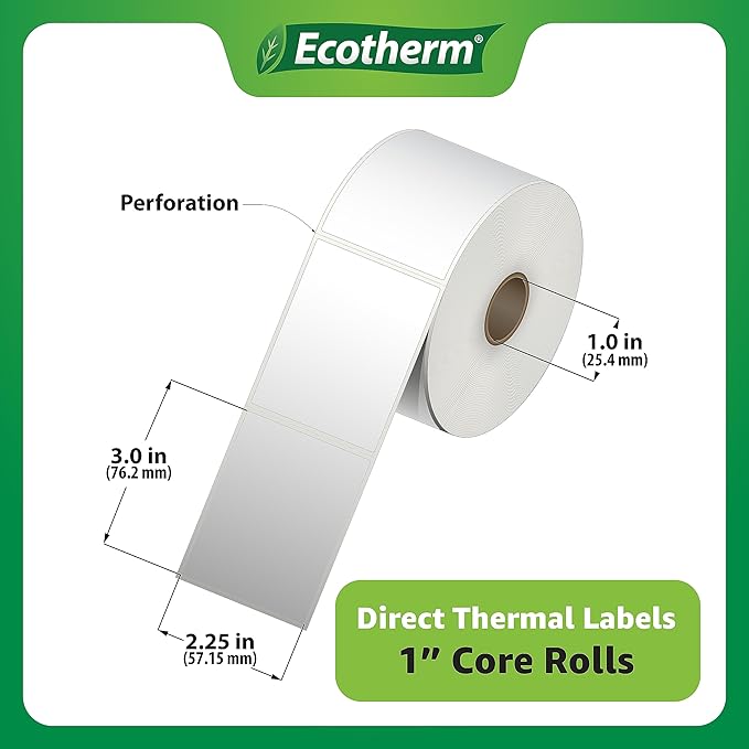 2.25" x 3" Thermal Labels | 4 Rolls | 2100 Labels | fits Zebra, Offnova Thermal - Image 3