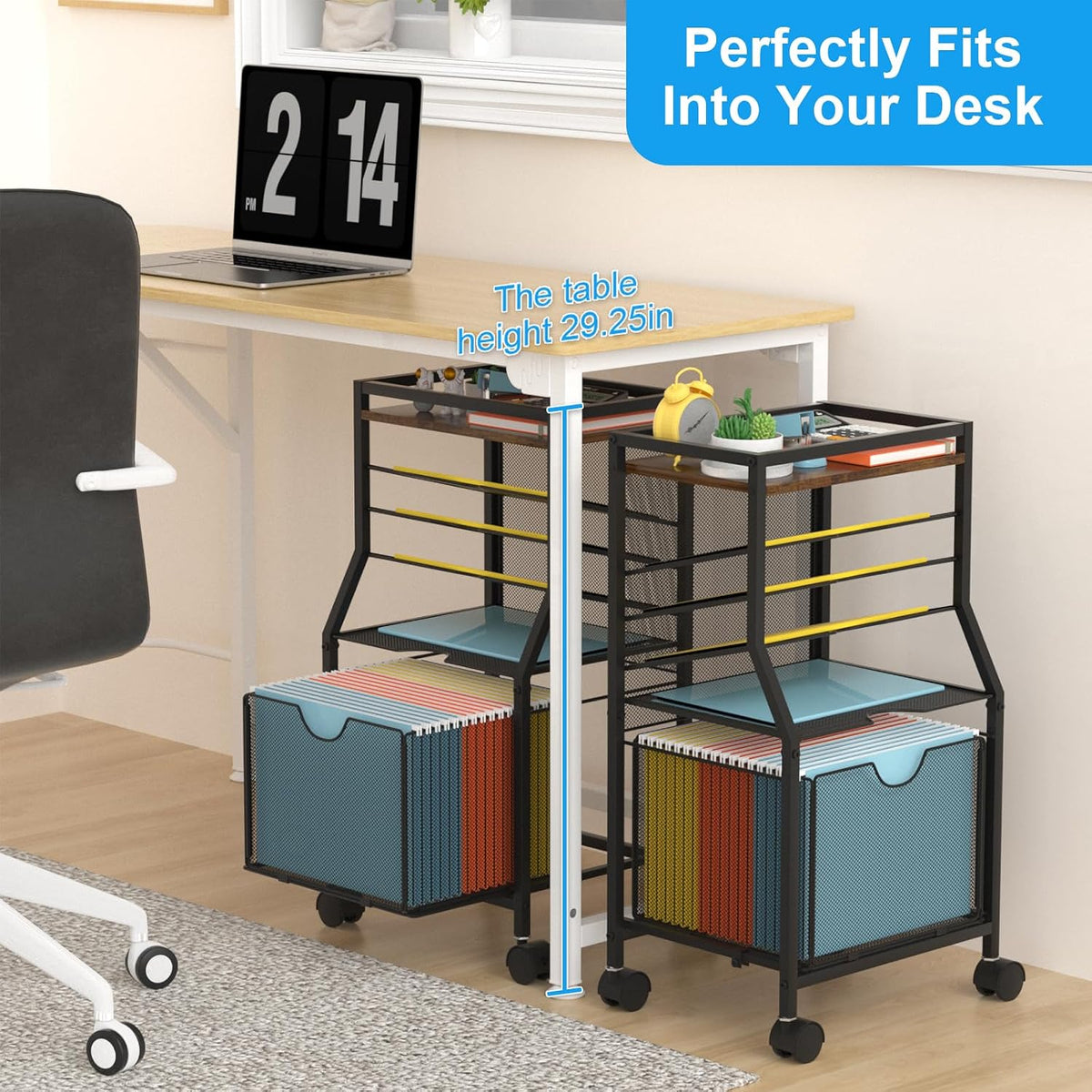 BOHDK Rolling File Cart, 6-Tier Desk File Organizer on Lockable Wheels, Brown...