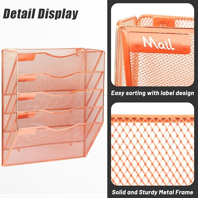 EASEPRES 5 Pocket Mesh Hanging Wall File Organizer, Wall Mounted Mail Paper - Image 4