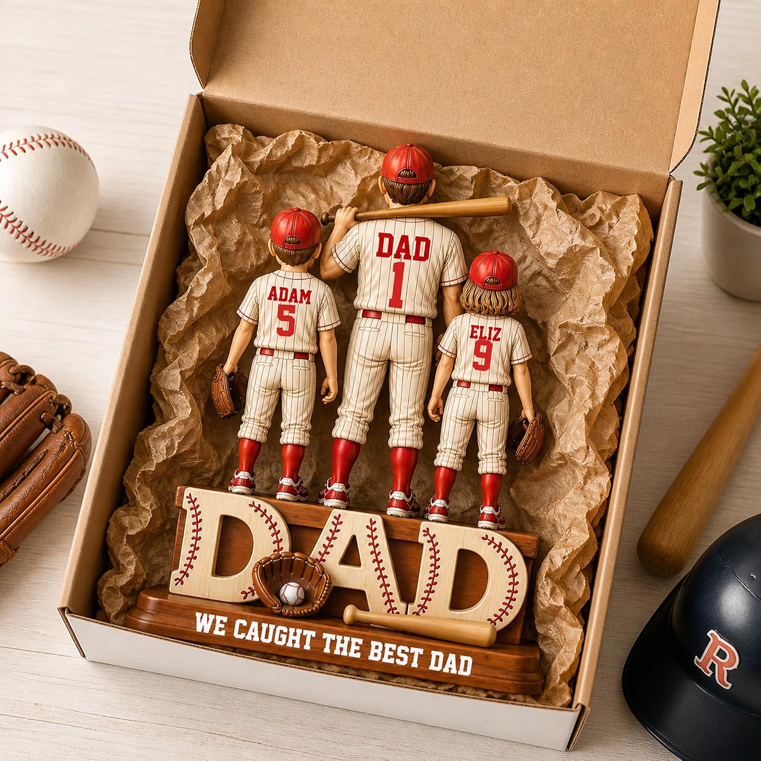 Personalized Baseball Dad Wooden Plaque, We Caught The Best Dad Sign | Custom Birthday Gift from Kids, Baseball Family Name Keepsake, Soft Ball Papa Wood Plaques 2026