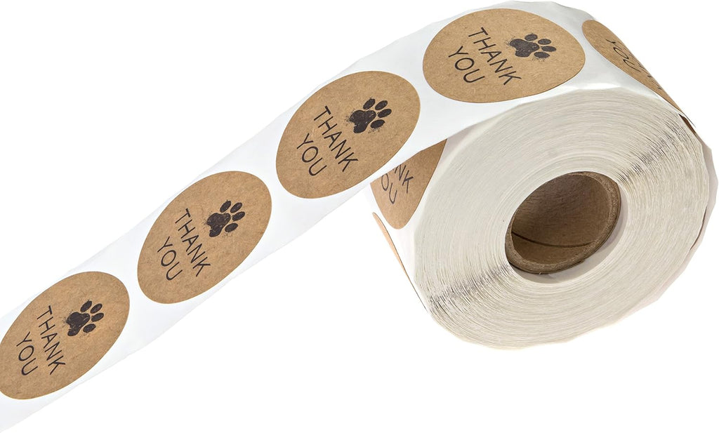 1.5" Round Brown Kraft Paw Print Thank You Stickers / 500 Dog Paw Print Thank You Labels Roll/Dog Cat Pet Animal Thank You Sticker/Made in The USA