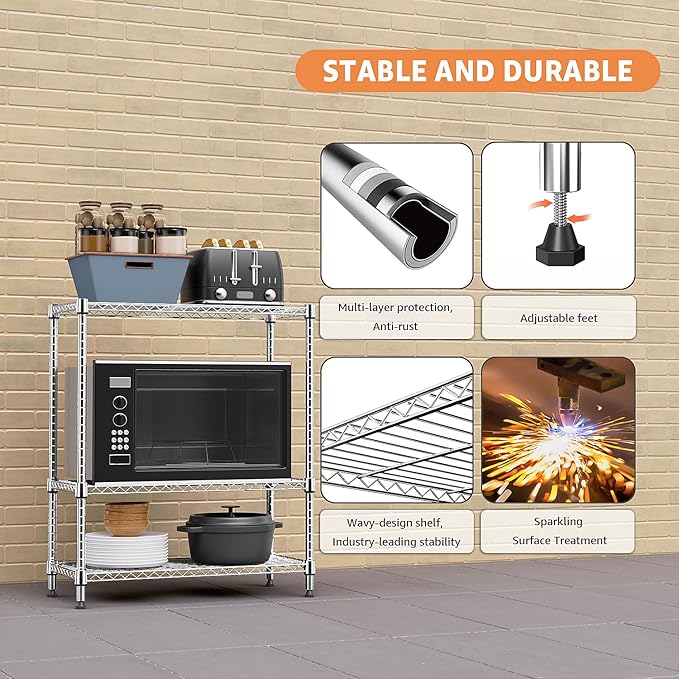 M MZG 750 lbs 3 Tier Storage Rack Metal Wire Shelving Unit, Storage Standing - Image 6