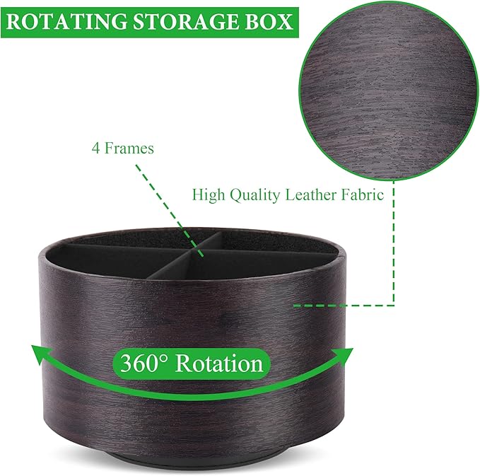 Hennaja Round Leather Art Supply Organizer, Remote Control Holder, 360 Degree - Image 3