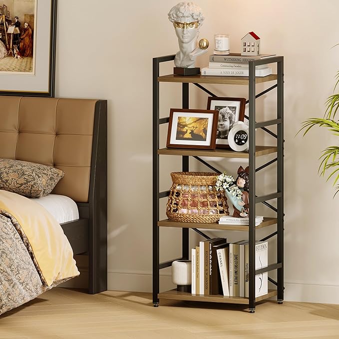 Bookshelf, Kid's Bookshelf, 4 Tier Small Bookcase, Metal Small Bookcase - Image 5