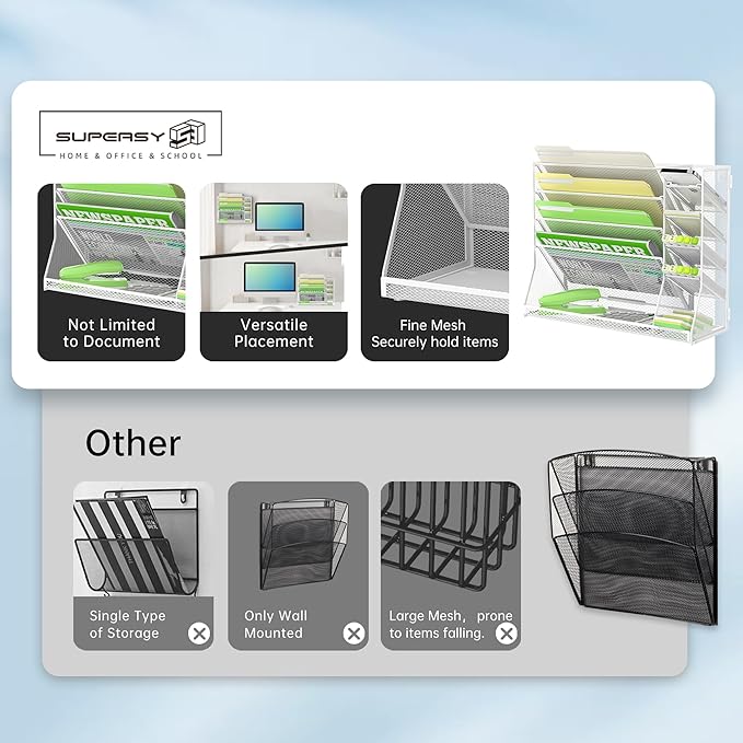 SUPEASY Wall File Organizer, 5-Tier office wall organizer - Image 3