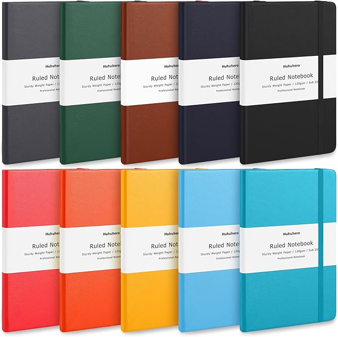 Huhuhero 10 Colors Lined Journal Notebook, A5 Hardcover Notebooks by Huhuhero