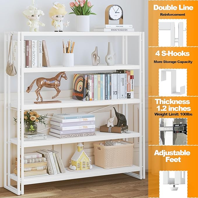 HCHQHS Bookshelf, 5-Tier Industrial Bookcase, Freestanding Tall Bookshelves - Image 4