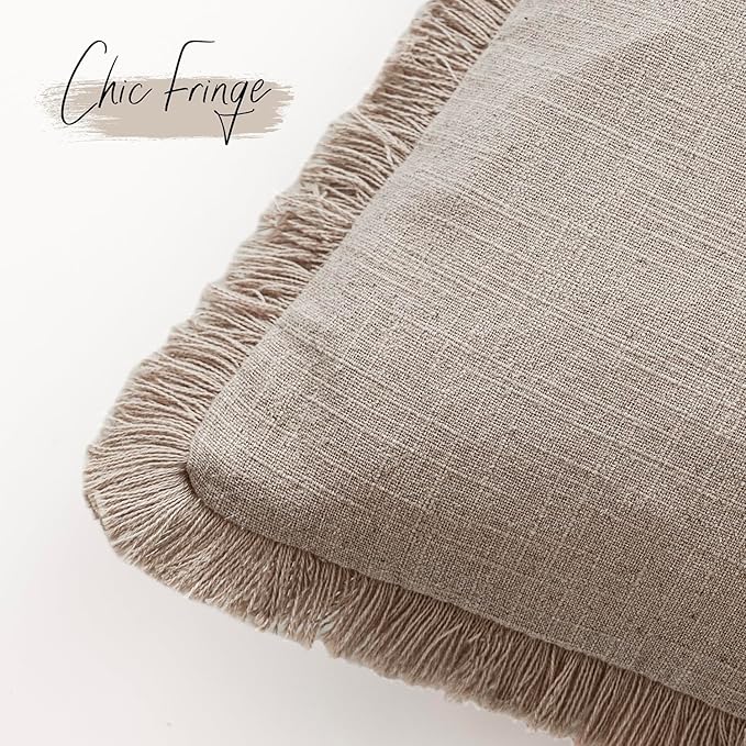 Foindtower Set of 2 Decorative Linen Fringe Throw Pillow Covers Farmhouse - Image 3