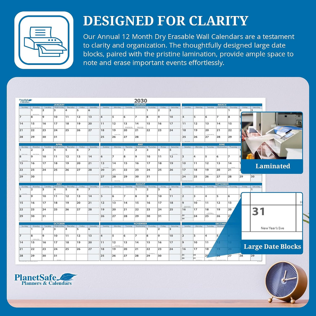 2027 Horizontal Dry-Erasable Wall Calendar 32" x 48" with next year...