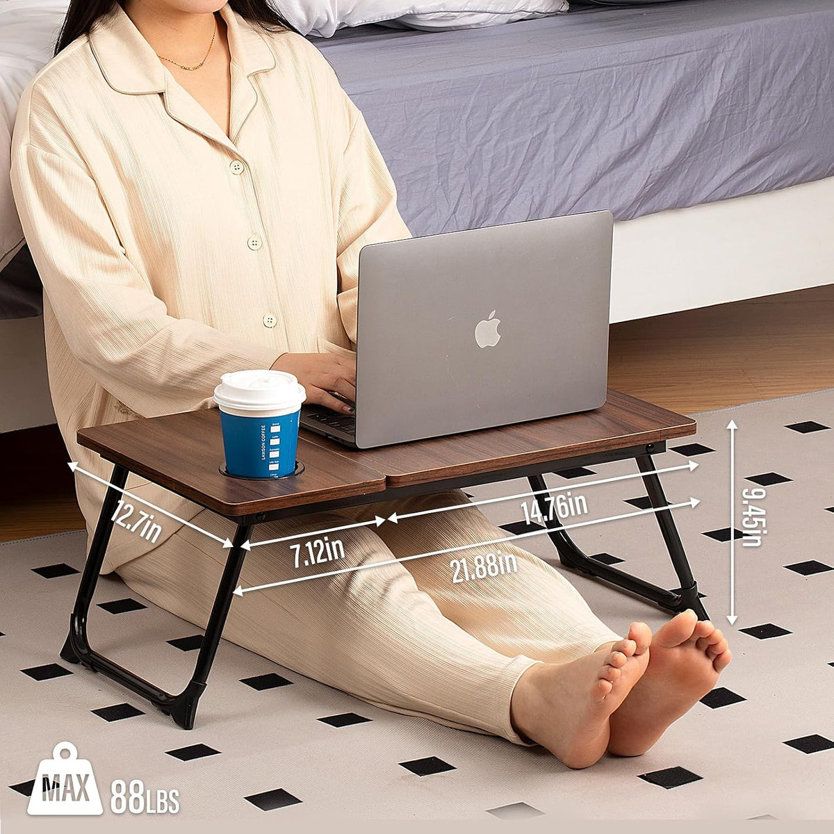 Laptop Desk for Bed Couch, Adjustable Foldable Bed Table with Cup Holder