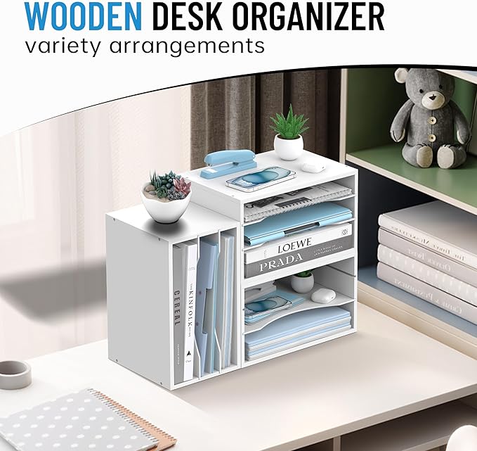 SHARKWOODS Wood Desk Organizer, 3 Tier Paper Tray Organizer - Image 3