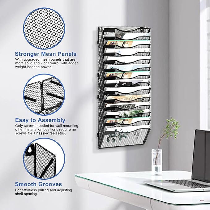 EasyPAG Wall File Organizer for Office 14 Pocket Mesh Wall Mounted Paper - Image 3