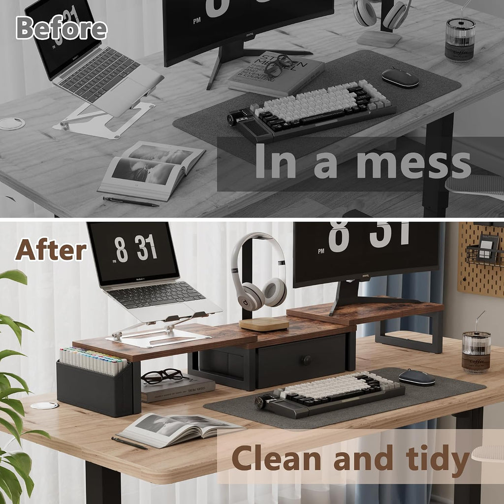 land·voi heavy duty dual monitor stand, holds 2 showing dimensions