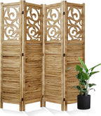 Room Divider Wood Carved Wall Divider Indoor Folding Portable Partition Screen by Svimi