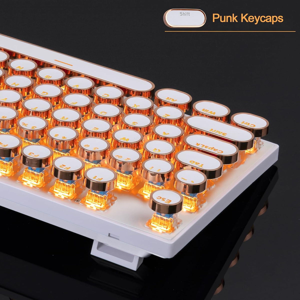 MageGee Typewriter Mechanical Gaming Keyboard, Retro Gold Punk Round Keycaps ...