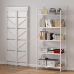 JSB No Assembly Folding Bookshelf, 5 Tier Industrial Metal Book Shelf - Image 4