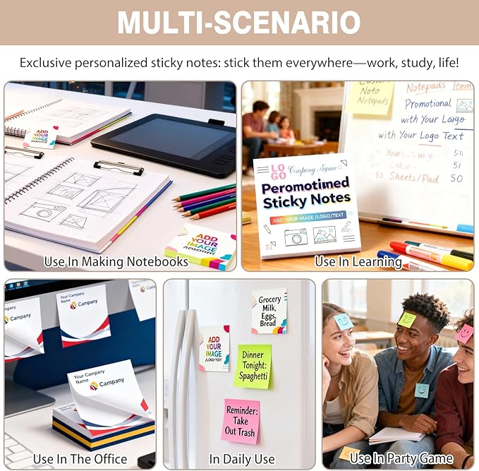 Personalized Sticky Notes Bulk 3-500 Pack – 3"x3" Custom Notepads Promotional - Image 6