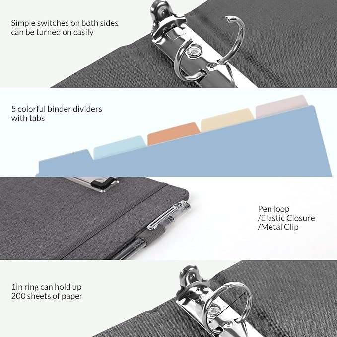 SKYDUE Clipboard Binder with Dividers, 1 Inch 3 Ring Binder with Clipboard on - Image 5