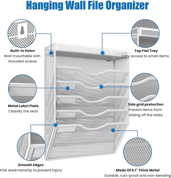 KZWKRG 6 Tier Wall File Organizer Hanging Vertical File Organizer, Wall Mounted - Image 4