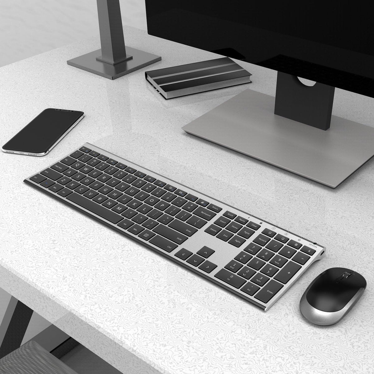 Vssoplor Wireless Keyboard and Mouse, Rechargeable Ultra Slim, Dark Gray