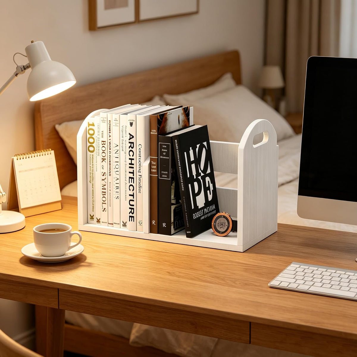 100% Solid Wood Adjustable Desktop Bookshelf, Retro Tabletop Book Shelf File ...