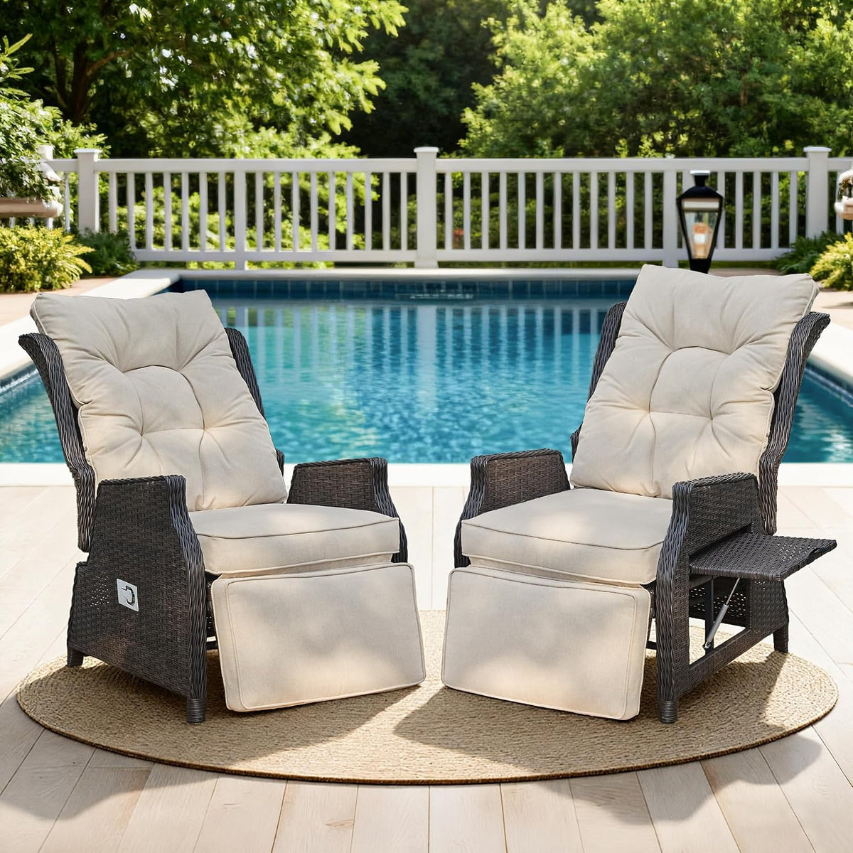 Outdoor Recliner with Adjustable Backrest and Footrest,Beige