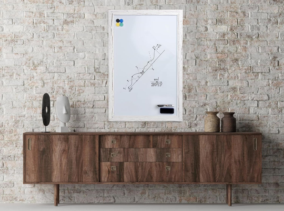 Real Wooden Framed Magnetic Dry Erase Whiteboard, 24" X 36", Vertic...
