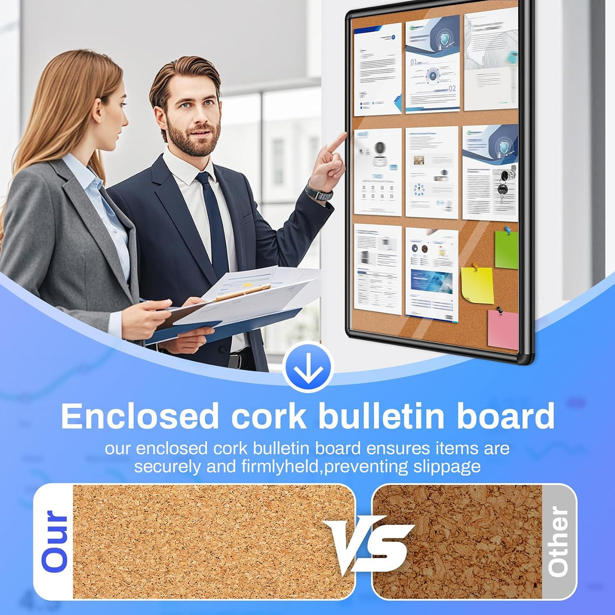 Magula Enclosed Cork Bulletin Board Tamper-Proof Dispaly Case, Black Aluminiu...