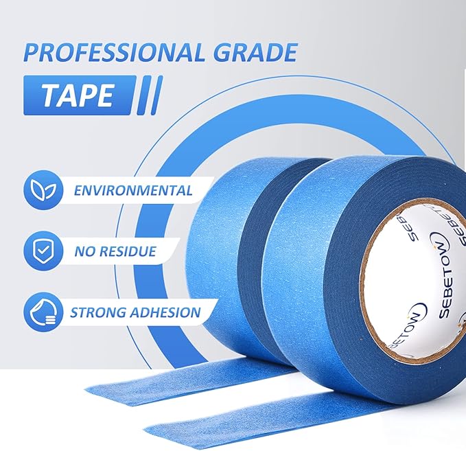 SEBETOW 10 Rolls Painters Tape 2 inch Bulk Painter Tape Blue Wide Roll - Image 2