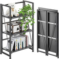 4NM No Assembly Folding Bookshelf Storage Shelves 3 Tiers Vintage Bookcase by 4NM